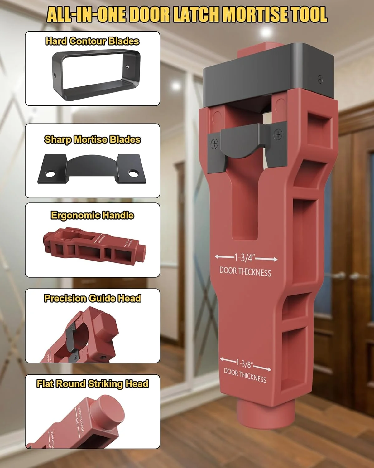 أداة نقر مزلاج الباب مجموعة تركيب مزلاج الباب الدقيقة للتسجيل والإزميل تناسب باب خشبي سميك 1-3/8 بوصة أو 1-3/4 بوصة #1