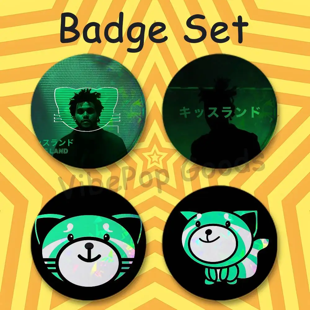 The W-Weeknd Kiss Land O-Oxcy 75mm Large Tin Badge 3 Inch Holographic Baji for Ita-Bag Centerpiece 4-Piece Set