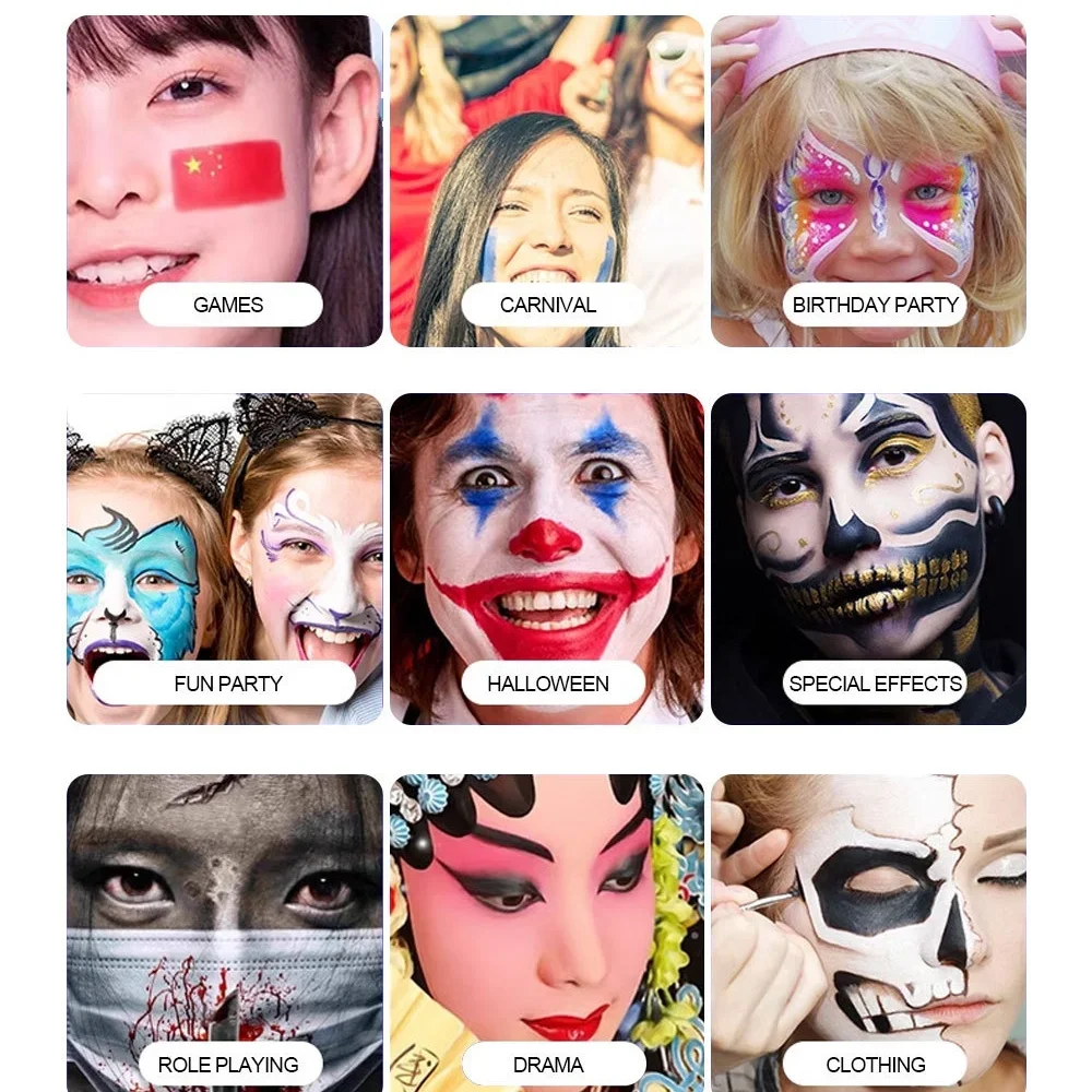 Wodoodporne, trwałe szminki Zestaw matowych szminek na Halloween Ciemnofioletowy Zielony Biały Farba do twarzy Efekt zaciemnionego wyglądu Zestaw do makijażu festiwalowego