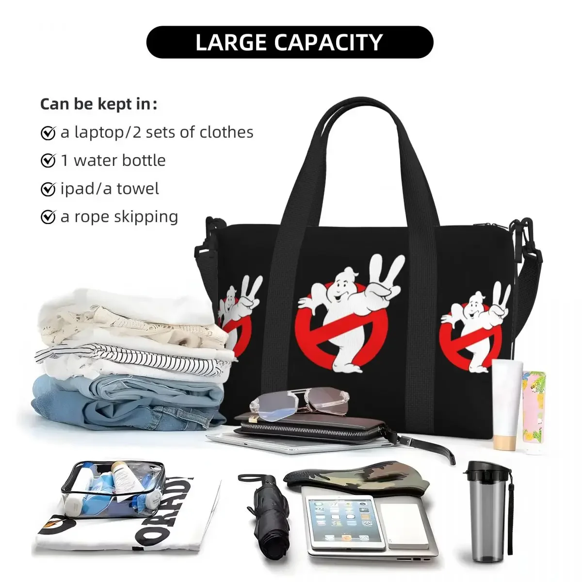 مخصص لطيف Ghostbusters شعار حمل حقيبة المرأة سعة كبيرة خارق كوميديا فيلم شاطئ رياضة حقائب السفر