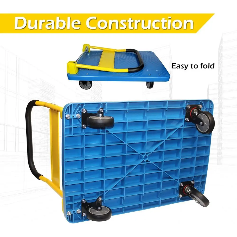 Camión con plataforma plegable y resistente con capacidad de 770 libras: cubierta azul, mango amarillo, perfecto para el hogar, el jardín, la oficina, la taller,