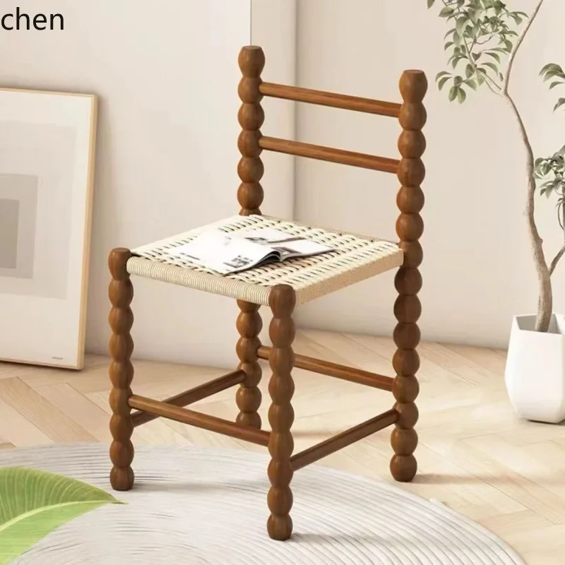 DSA Internet Celebrity Solid Wood Braided Rope Stool Modern Simple Home Backrest Makeup Chair