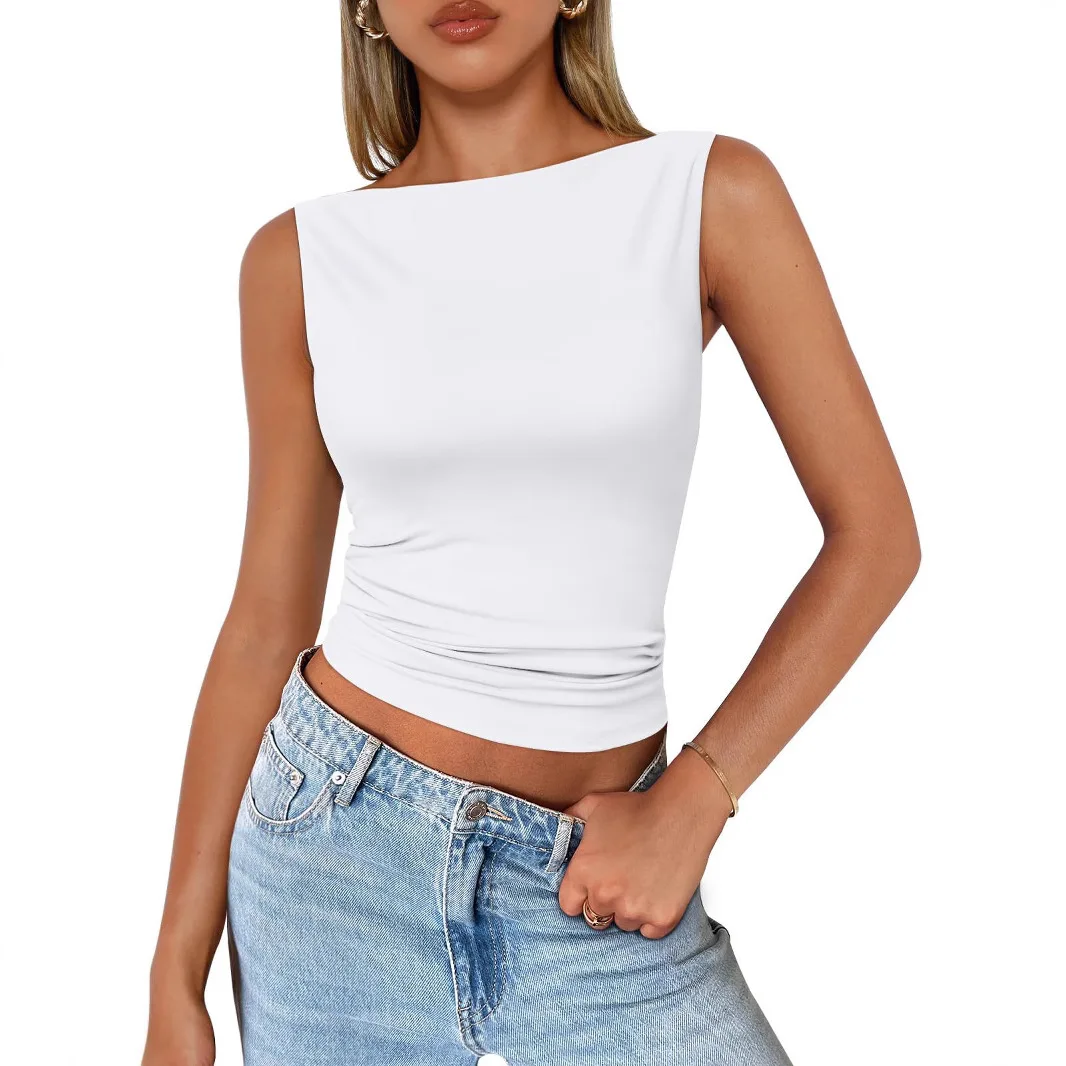 

2026 Spring Summer Women Sleeveless Tank Tops Sexy Slim Fit Crew Neck Casual Tops