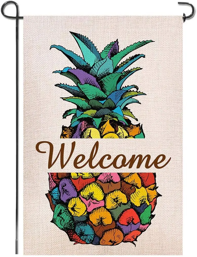 Pineapple Welcome Double Sided Burlap Garden Flag, Premium Material, Seasonal Spring Summer Outdoor Funny Decorative Flags f SSL