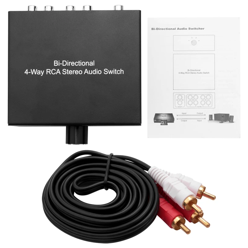 4 Way Bi-Directional RCA Stereo Audio Switch 1 In 4 Out Or 4 In 1 Out L/R Jack Sound Channel RCA Audio Switcher Selector