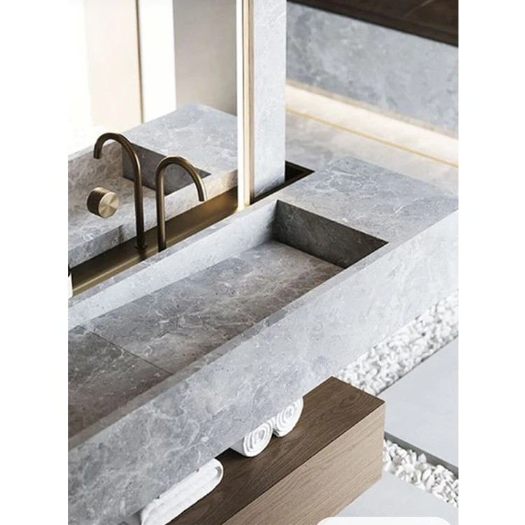 

Custom Luxury Vanities Stone Basin Marble Countertop Bathroom Cabinets Vanities Sink Marble Vanity