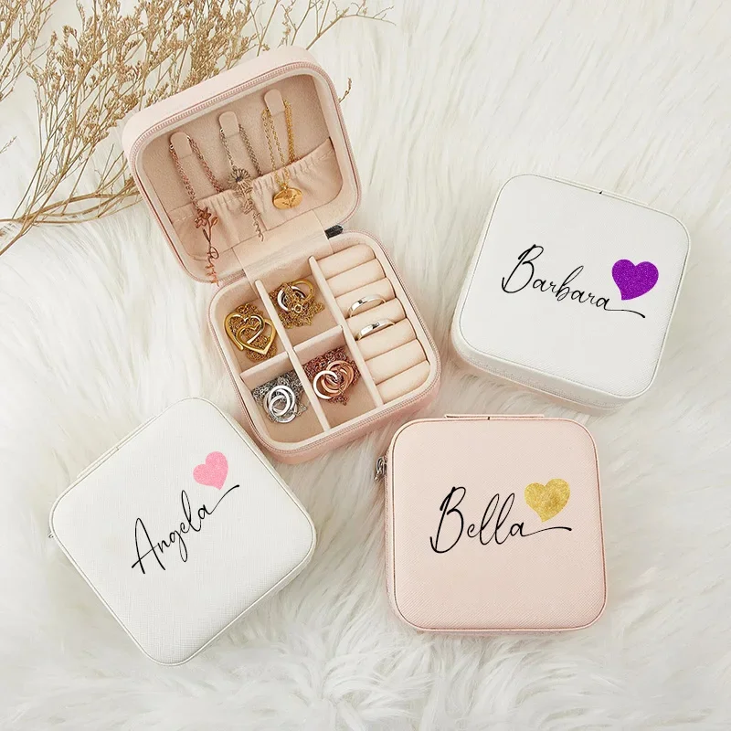 

Personalized Custom Name Jewellery Box Anniversary Bride Bridesmaid Girlfriend Bachelorette Party Gift Travel Jewelry Case