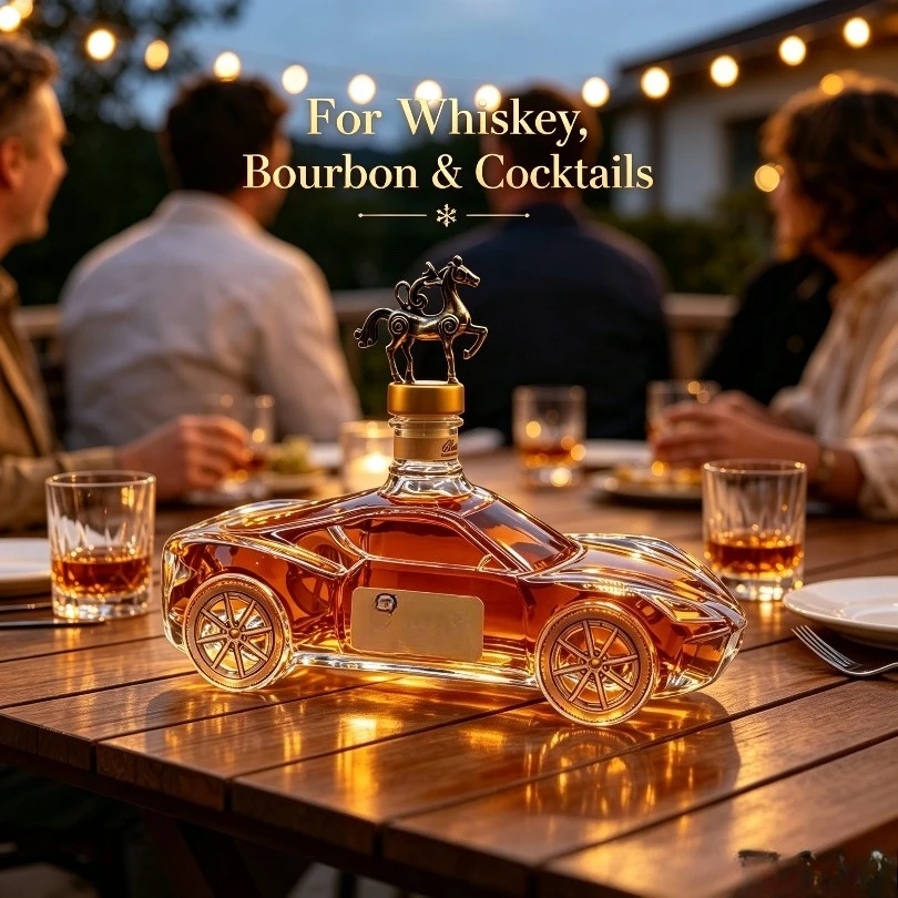 Car Shaped Glass Whiskey Decanter 350ml Clear Liquor Bottle Unique BarDecor Gift forWhiskey Bourbon Spirits Lovers SpiritsLovers