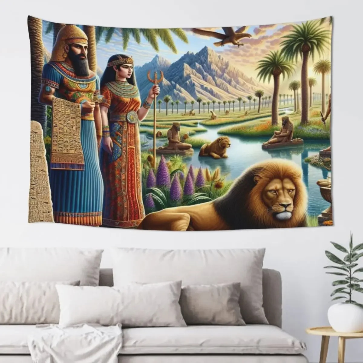 

Lion of Babylon, cuneiform tablets, Mesopotamia Tapestry Carpet Wall Room Decor Korean Style Bedroom Decor Aesthetic Tapestry