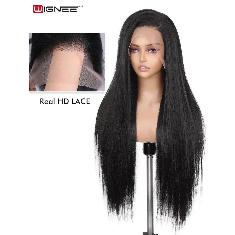 شعر مستعار اصطناعي 13x6 باروكة أمامية من الدانتيل 28 شعر مستعار طويل مستقيم أسود طبيعي كانيكالون فوتورا بيروكات صناعية للنساء السود PrePluc