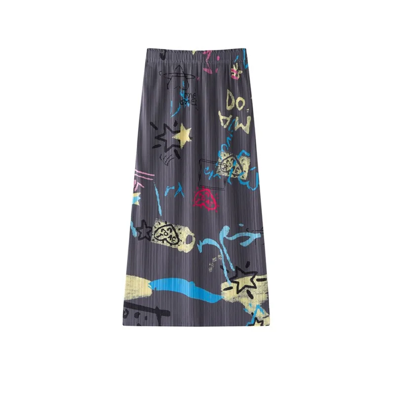 Miyake Pleated 2026 Summer New Elastic Waist Original Casual Comfortable Printed Pleated Fashion Loose Half Skirt for Women