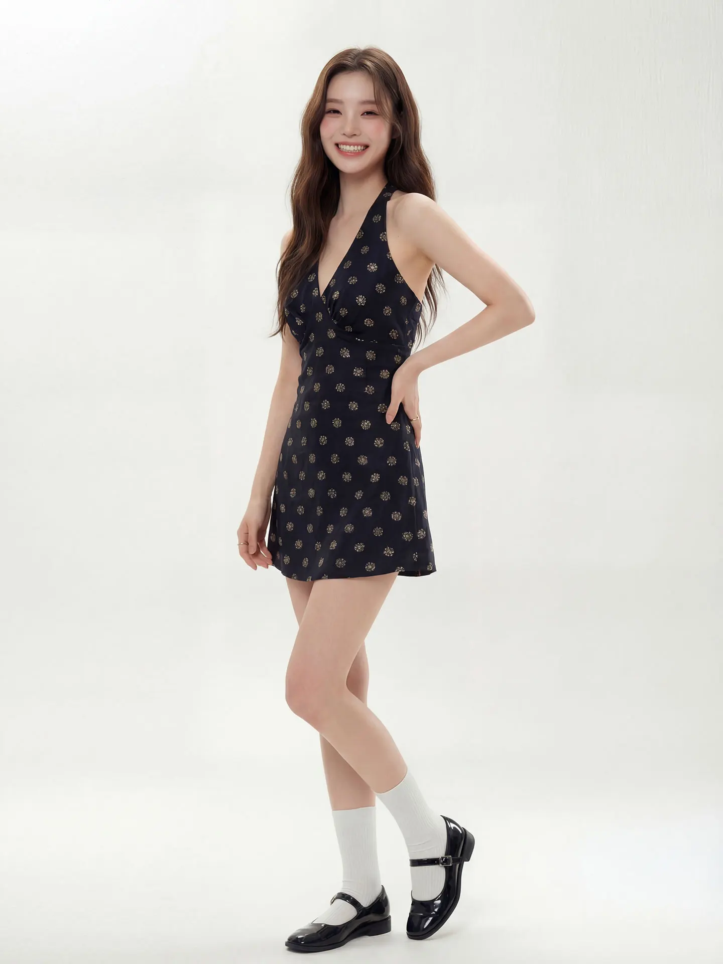 

French Style Blue V-neck Printed Sleeveless Dress Vest for Women Summer Holiday City Commuting Skin-friendly Breathable A-lin...