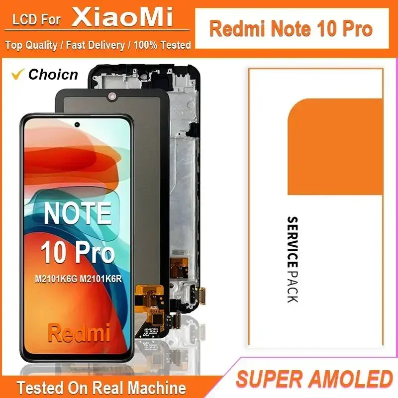 6.67\'\' Super AMOLED For Xiaomi Redmi Note 10 Pro LCD M2101K6G LCD Display Touch Screen Digitizer Assembly Replaceable Parts