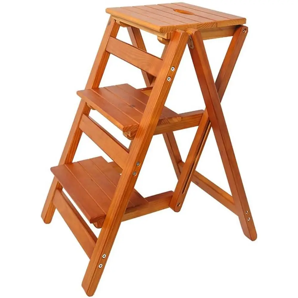 

Portable Wooden 3-Step Ladder Chair with Thickened Steps, Ideal for Home and Garden, Max Load 150KG
