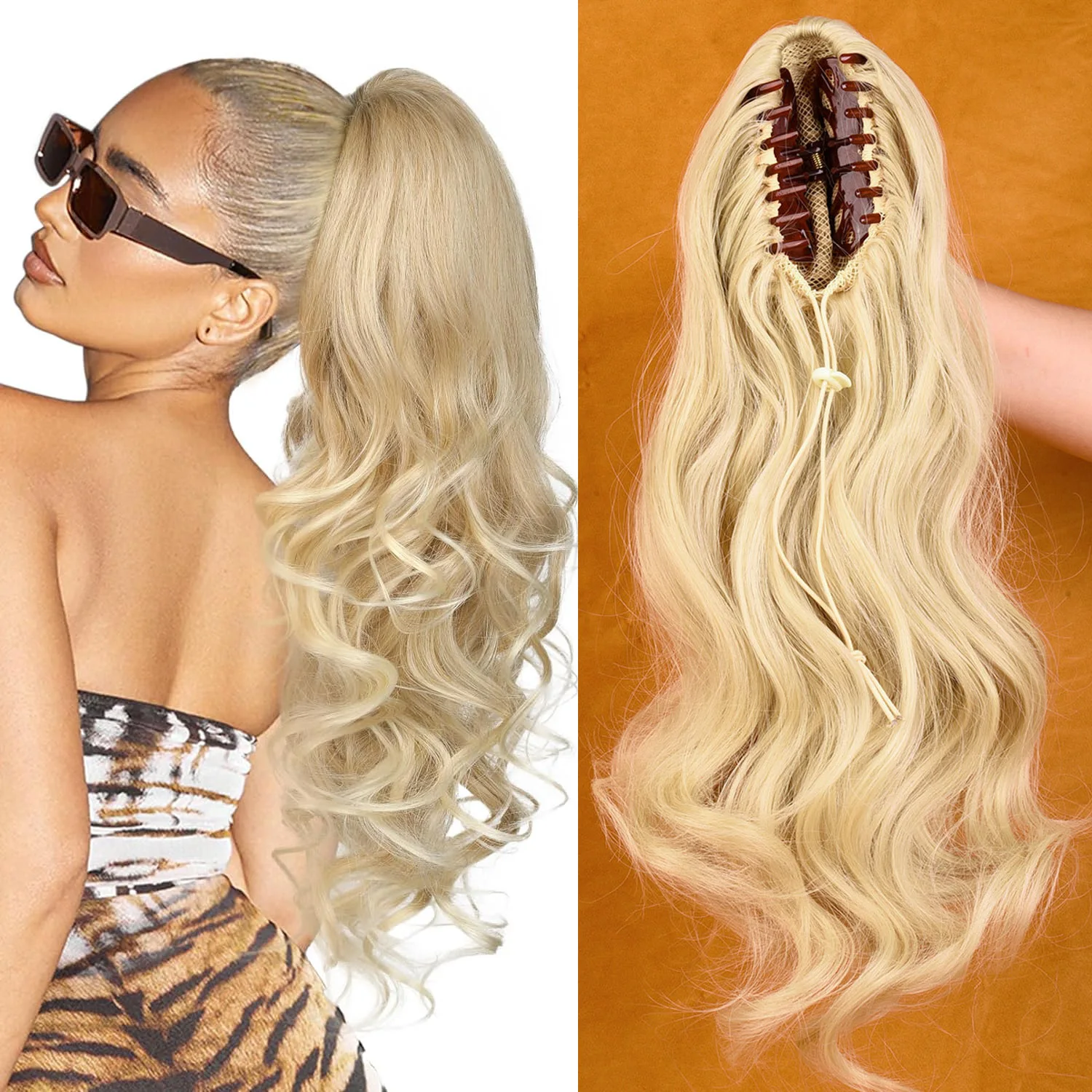 Synthetic Hair Piece Claw Clip in Ponytail Extension for women, Layered Wavy Hair Ponytail Extension, Soft Natural Looking