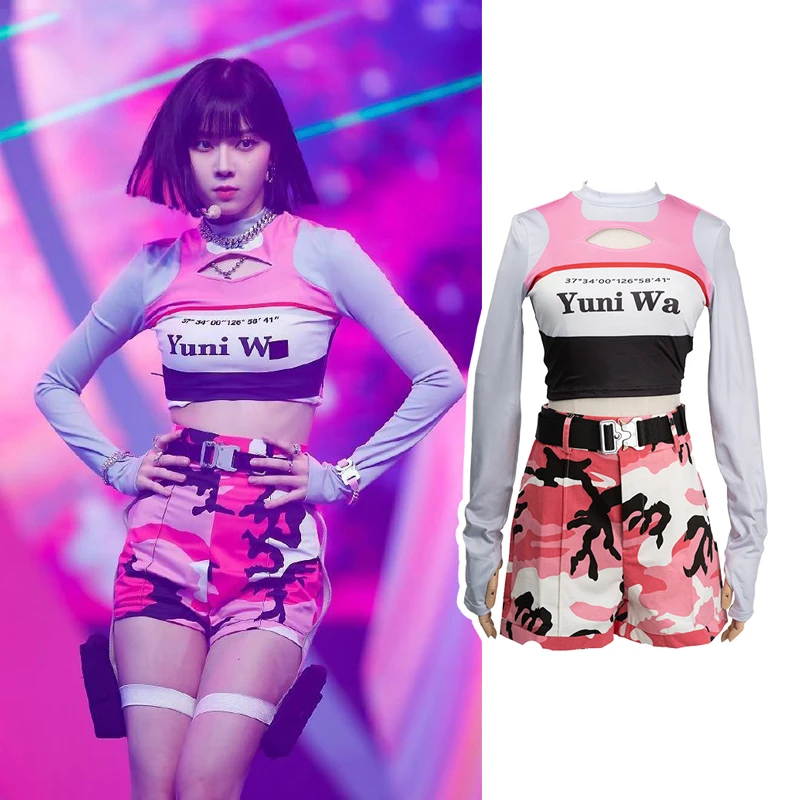 New Women Jazz Dance Hip Hop Suit Female Singer Stage Performance Costumes Pink Camouflage Clothes Festival Rave Outfits DWY7559