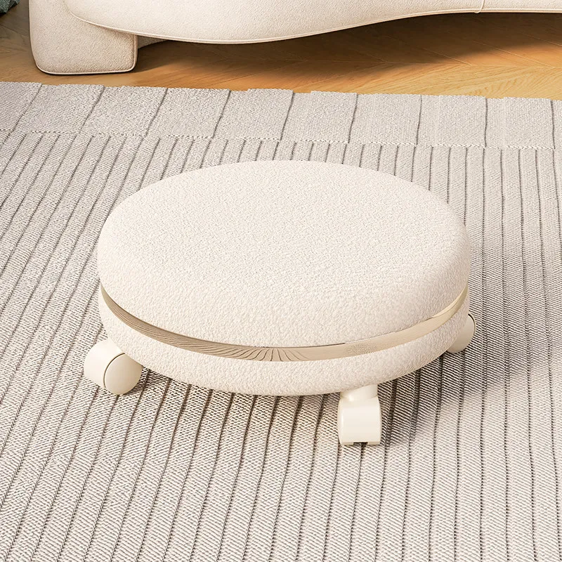 Household Pulley Low Stool Rotating Universal Wheel Small Chair Lamb Wool Round Stool