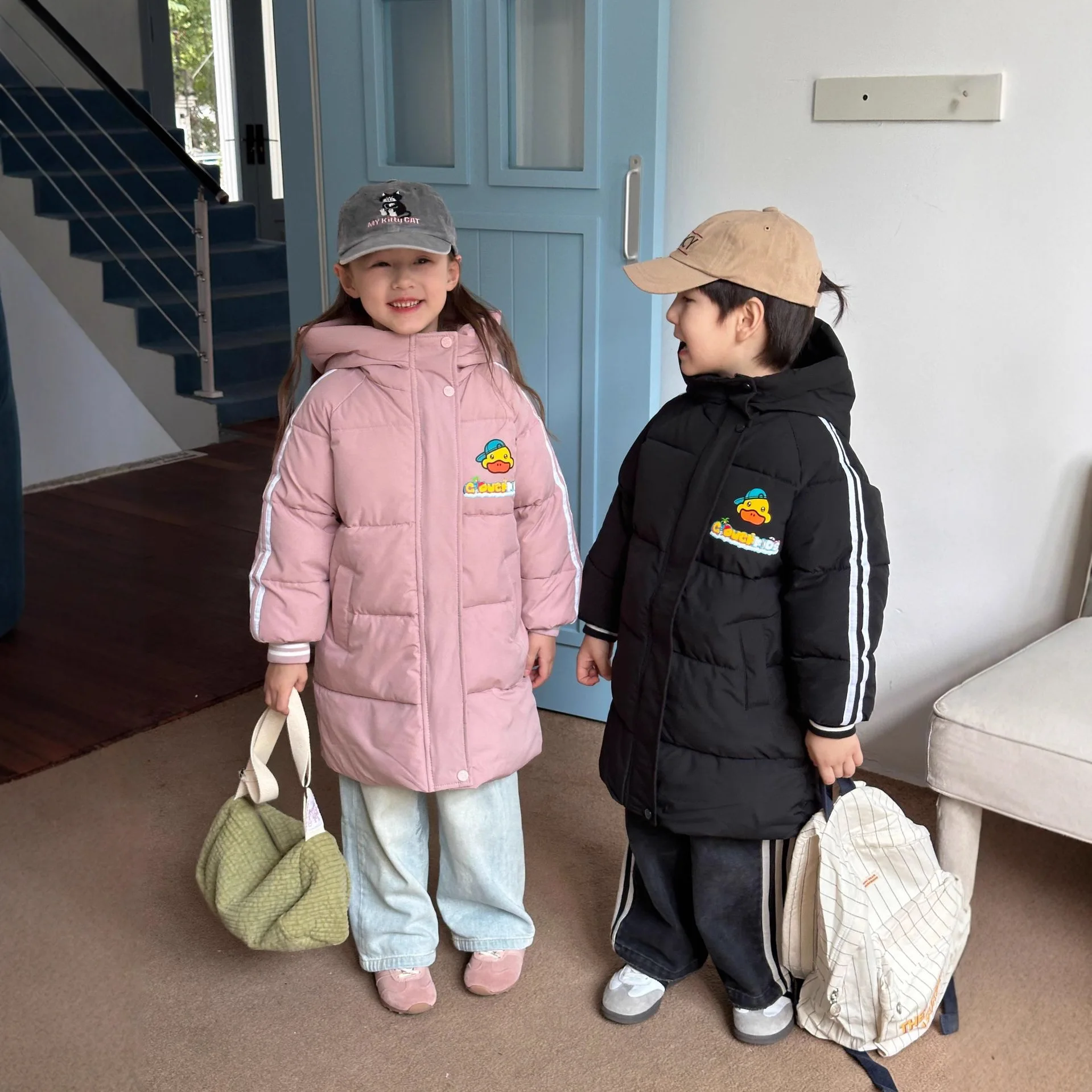 ZOETOPKID Winter Girls Warm Jacket Long Style Thick Warm Cartoon Duck Fashion Hooded Coat Kids Outerwear Children Clothing