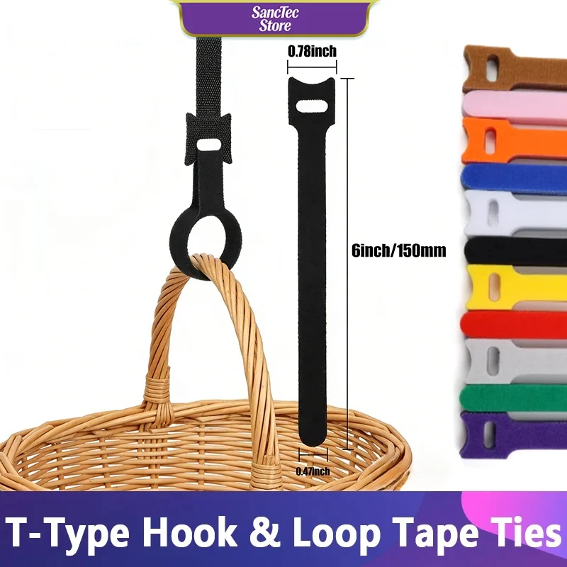 12x150mm Multi-Colour Nylon T-Type Hook & Loop Tape Reusable Fastener Wire Tie Cable Organizer 10~1000pcs Adjustable Cable Ties