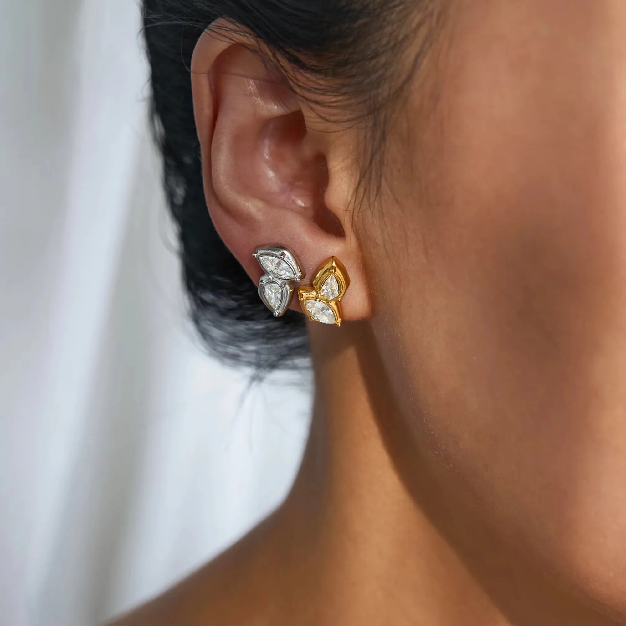 18 كيلو مطلية بالذهب تشويه الحرة الفولاذ المقاوم للصدأ بوهو غير النظامية ورقة الزركون وأقراط للنساء Aretes De Mujer مصمم مجوهرات