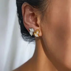 18k Gold Plated Tarnish Free Stainless Steel Boho Irregular Leaf Zircon Stud Earrings for Women Aretes De Mujer Designer Jewelry