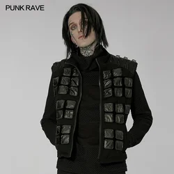 PUNK RAVE Men's Post-apocalyptic Style Distressed Vest Geometric Pattern Sleeveless Waistcoat Men Clothing Autumn/Winter