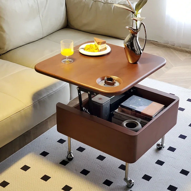 

Joooi Nordic lifting mobile coffee table small apartment modern simple solid wood multi-functional storage coffee table living