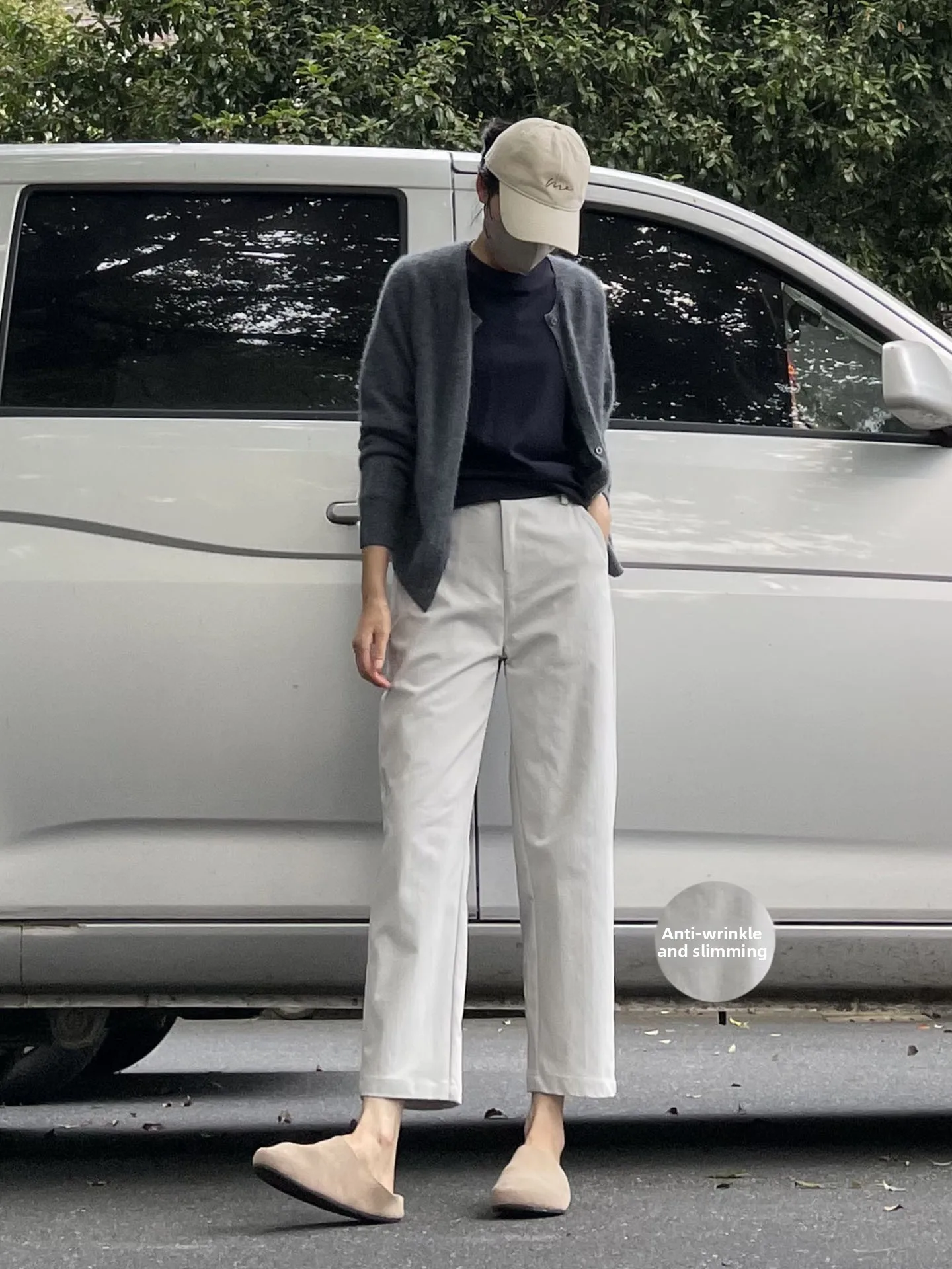 

Anti-Wrinkle Slimming Casual Straight Leg Nine-Piece Pants Mid-High Waist Polyester Fiber Ladies' Casual Trousers