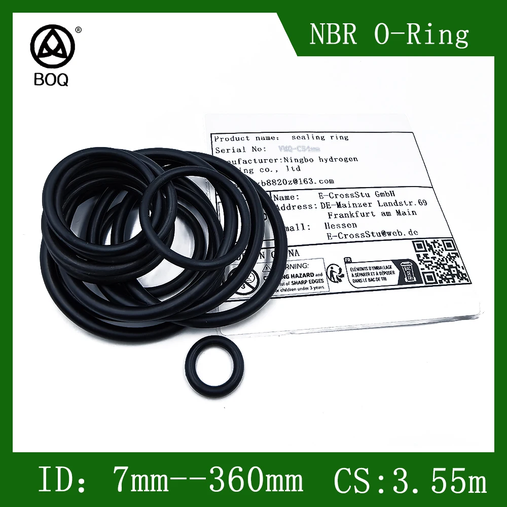 Set O-Ring NBR CS 3.55 mm ID 3 - 360, Gasket Seal Karet Nitril, O-Ring Tekanan Tinggi, Perlengkapan Perbaikan, Seal Elastis