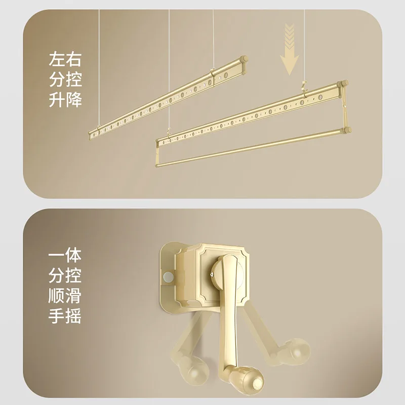 Lifting drying rack balcony hand-crank drying double pole indoor household