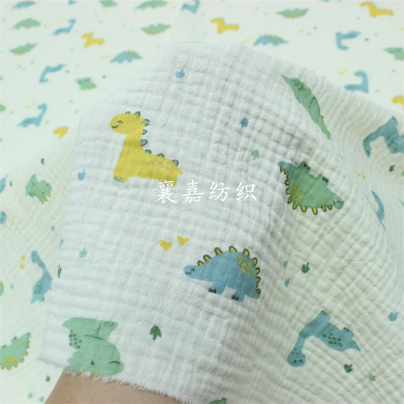 

2M/4M/10M Baby Cotton Double-layer Gauze Cartoon Dinosaur Print Children's Pajama Bag Blanket Fabric for Sewing