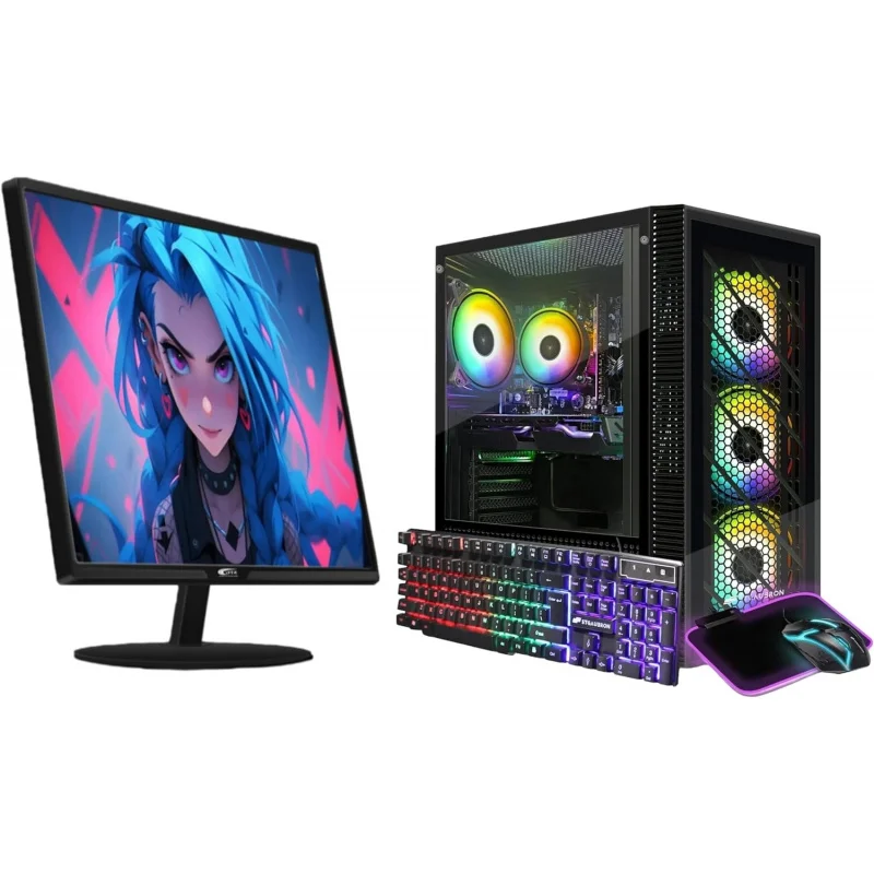 Gaming PC Bundle with 24Inch FHD LED Monitor-  Core i7 up to 3.9G, Radeon RX 590 8G, 32GB RAM, 1TB SSD, 600M WiFi