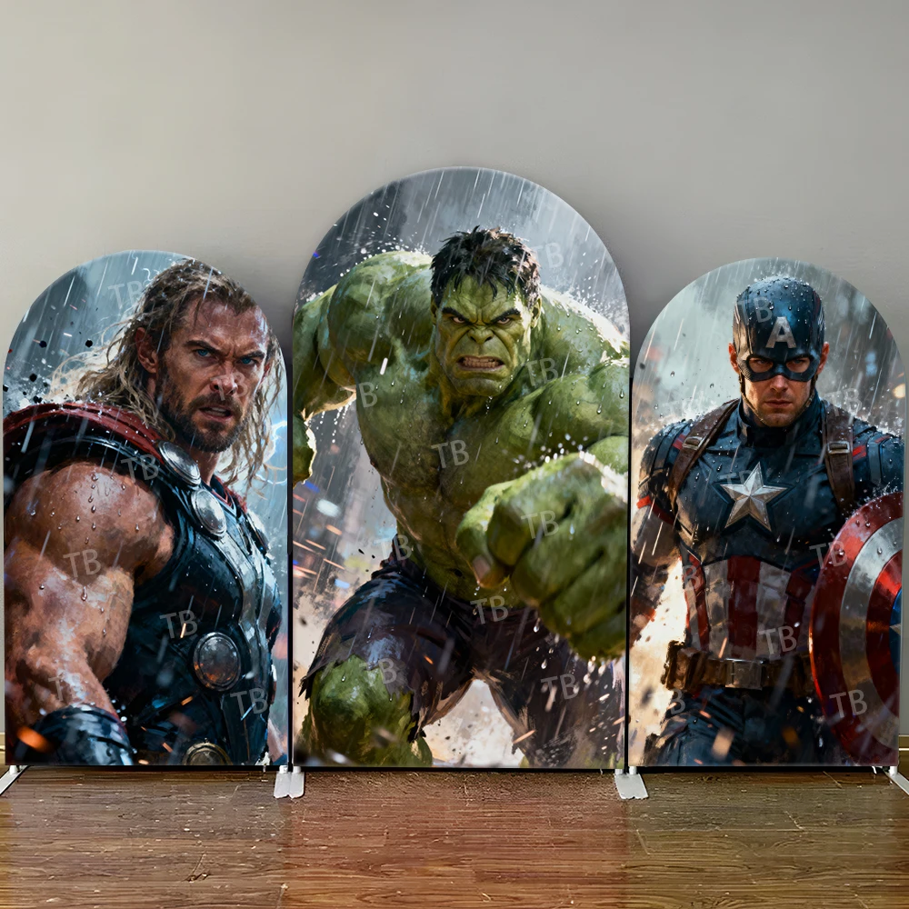 

Marvel Heroes Rainy Battle Style Arch Backdrop Cover Intense Superhero Scene for Kids Birthday Baby Shower Photo Booth Decor