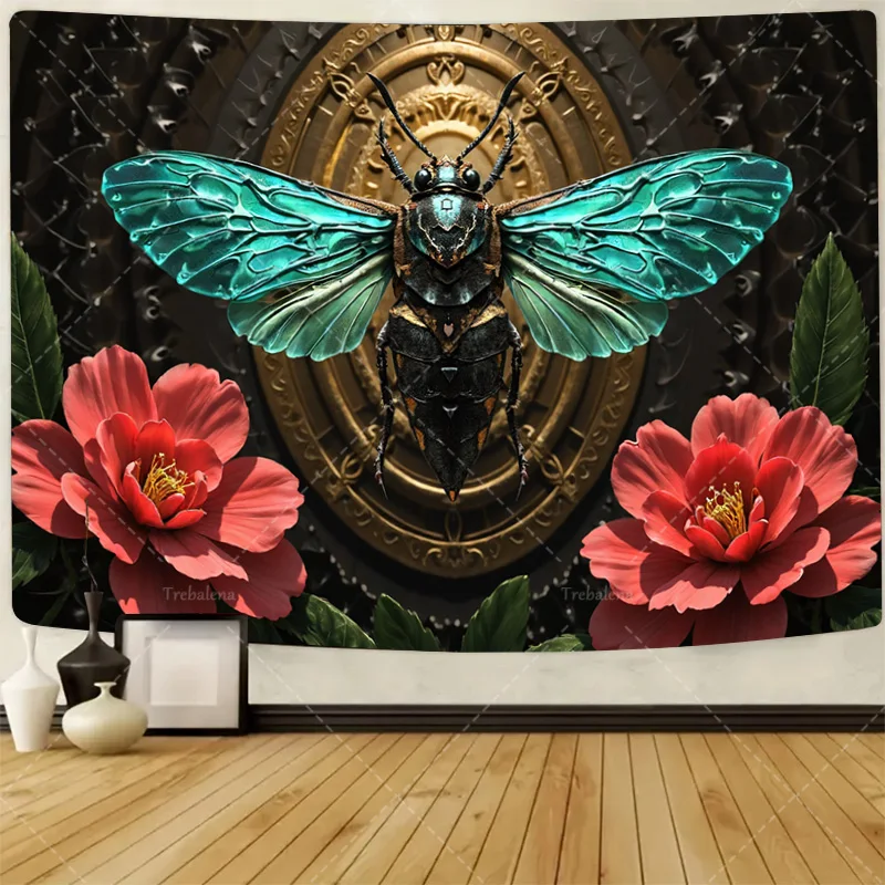 

1 шт. настенный гобелен «Яркий пион и металлический гобелен с молью» — настенный художественный декор в стиле бохо-шик»