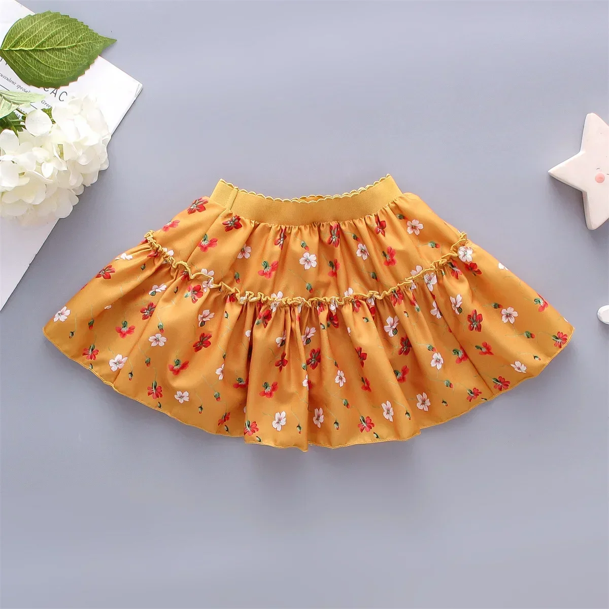 0-3-year-old Little Girl\'s Half Skirt, Sweet Small Floral Multi-layered Chiffon Solid Color Loose A-line Skirt Short Skirt