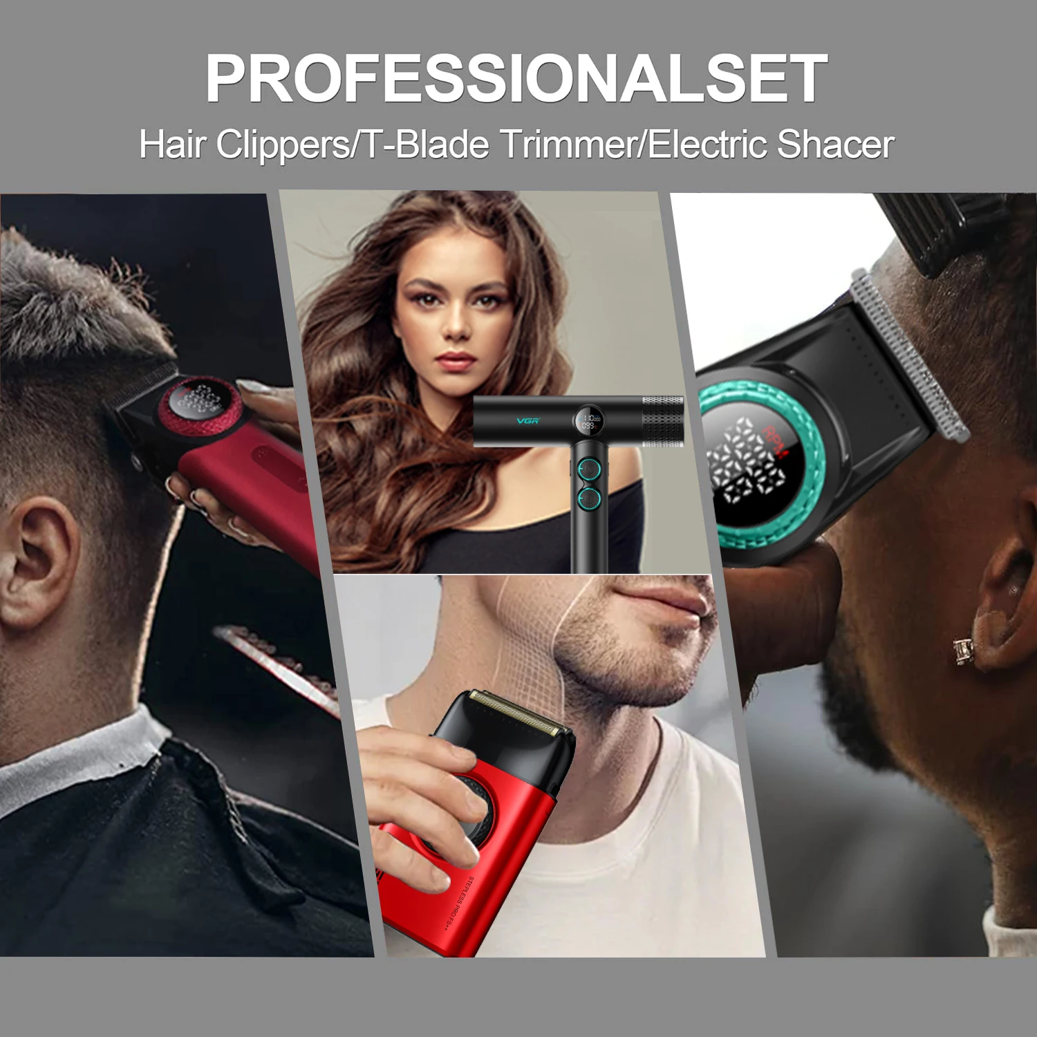 VGR 2PCS 4 In 1 Clippers Man Set 9000Rpm Barba Trimmer Professionale 001 977 Asciugacapelli Macchina Per Capelli Per Uomo Set Completo