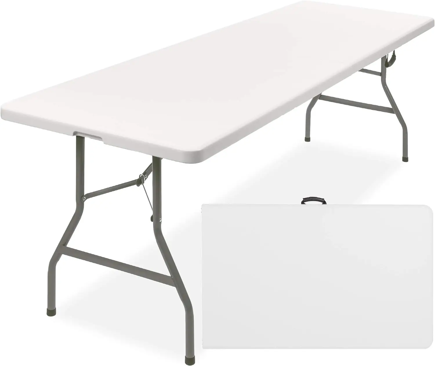 

8ft Plastic Folding Table, Indoor Outdoor Heavy Duty Portable w/Handle, Lock for Picnic, Party, Pong, Camping