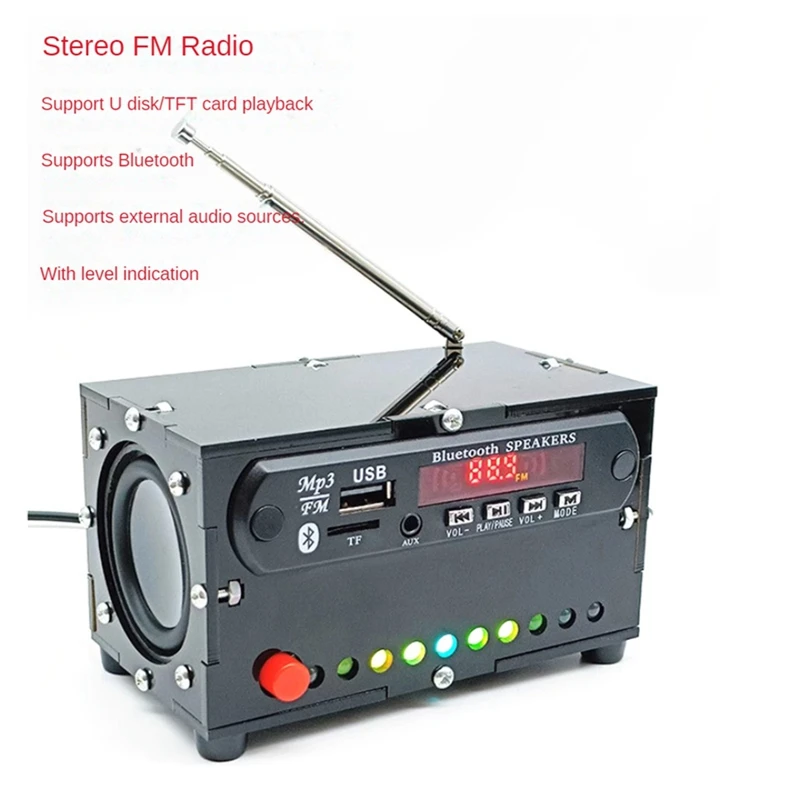 DIY FM Radio Electronic Kit Bluetooth Audio 5Wx2 Spectrum Indicate Music Player Soldering Practice