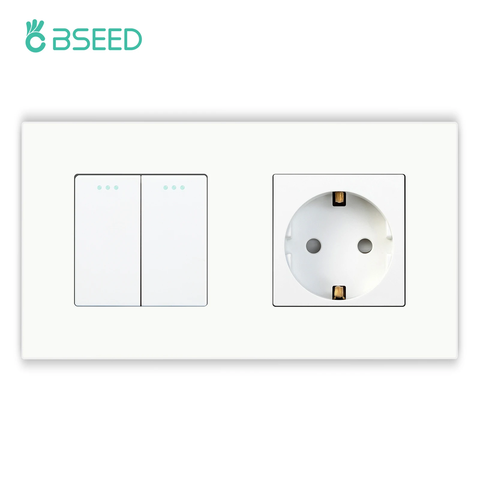 BSEED Lichtschalter mit EU-Steckdosen, Wandschalter für Zuhause, 1/2/3 Gang, 1-Wege-Hintergrundbeleuchtung, Kunststoffrahmen, Panel, USB-Aufladung, Wandsteckdosen