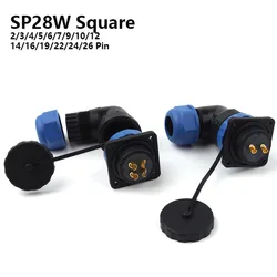 SP28 IP68 2/3/4/5/6/7/9/10/12/14/16/19/22/24/26 Pin plug socket cable Aviation connectors Elbow Square Flange waterproof Port