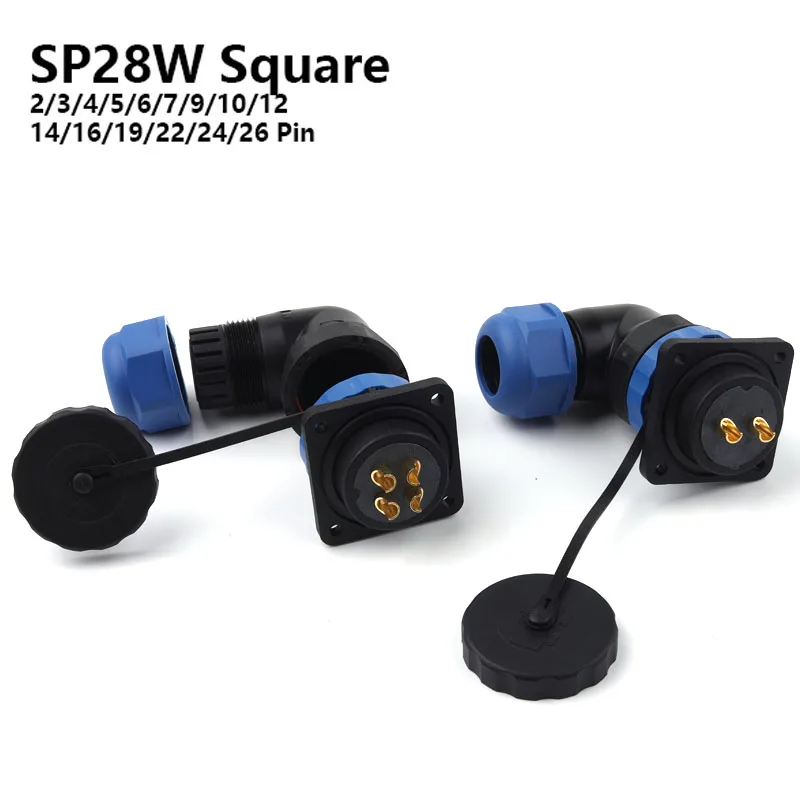 SP28 IP68 2/3/4/5/6/7/9/10/12/14/16/19/22/24/26 Pin plug socket cable Aviation connectors Elbow Square Flange waterproof Port