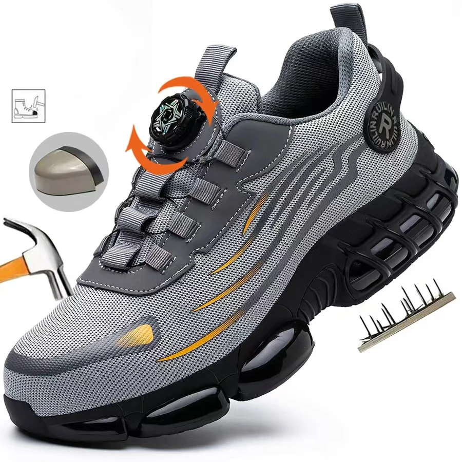 Werkschoenen voor heren Werksneakers met roterende gesp Beschermende schoenen Veiligheid Industriële lekbestendige anti-smash schoenen met stalen neus