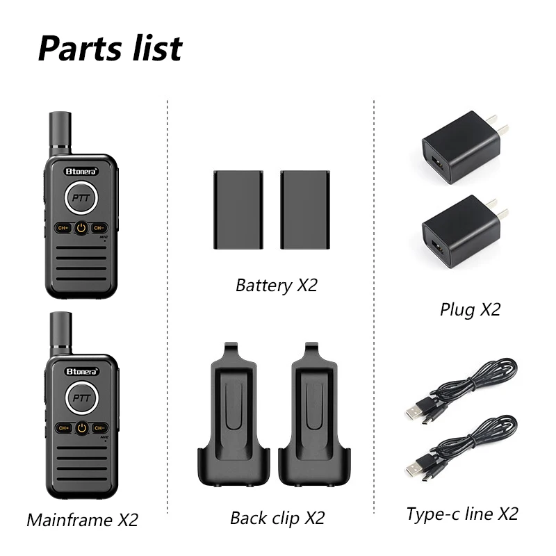 BTONERA BT88S Walkie Talkie Dual PTT Professional Walkie-talkie Portable PMR446 Two Way Radio VOX USB C for Hotel Restaurant