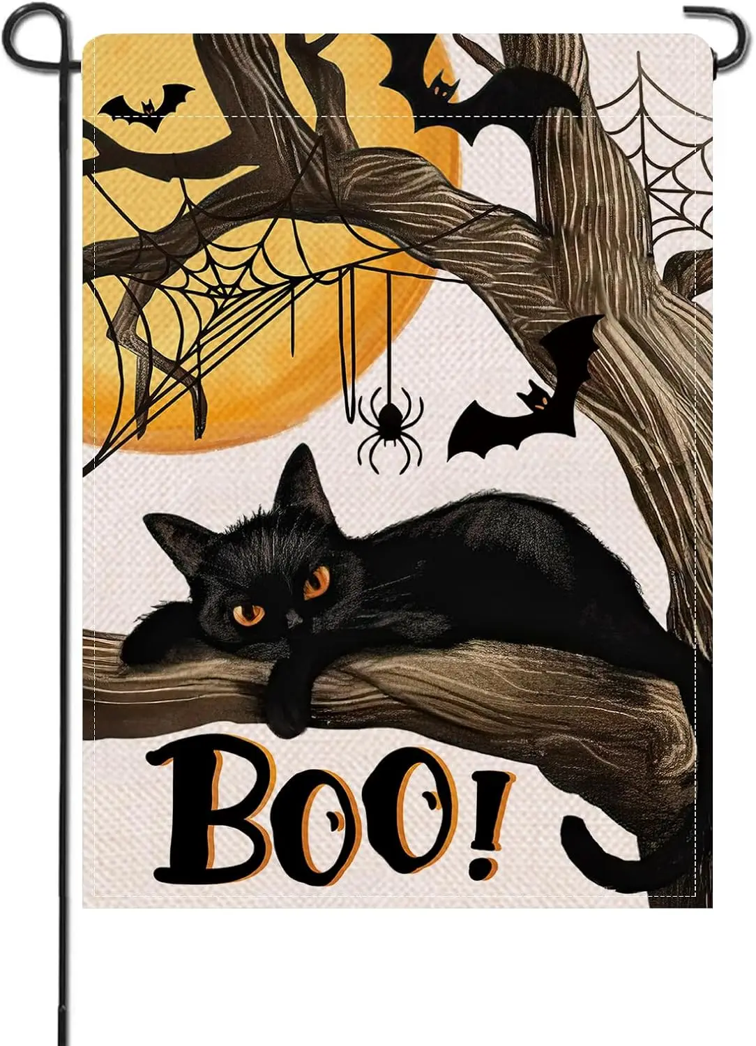 Artofy Halloween gato negro Boo pequeña bandera decorativa para jardín, ramas de árbol espeluznantes patio de luna decoración exterior propietario de mascotas amante Gi LLE