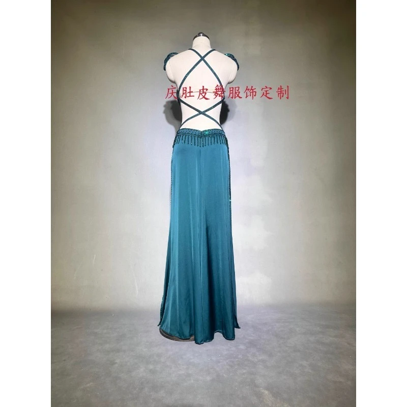 Customized Belly Dance Clothes Performance Costume Elegant Set Indian Clothes Women Exotic Dancewear Bra Double Slit Long Skirt