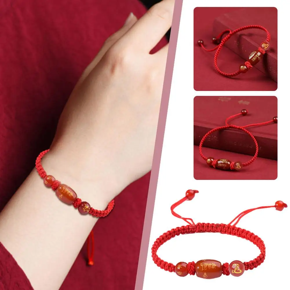 Tradicional chinês Dragão Red Hand Rope, pulseira ajustável, Acessórios tecidos, Luck K0G3