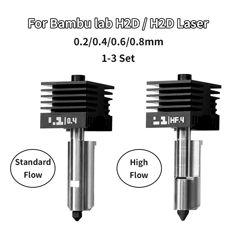 

Для Bambu Lab H2D комплект hotend 0,2/0,4/0,6/0,8 мм сопло с высоким расходом Hotend стандартный поток горячий конец детали 3D-принтера