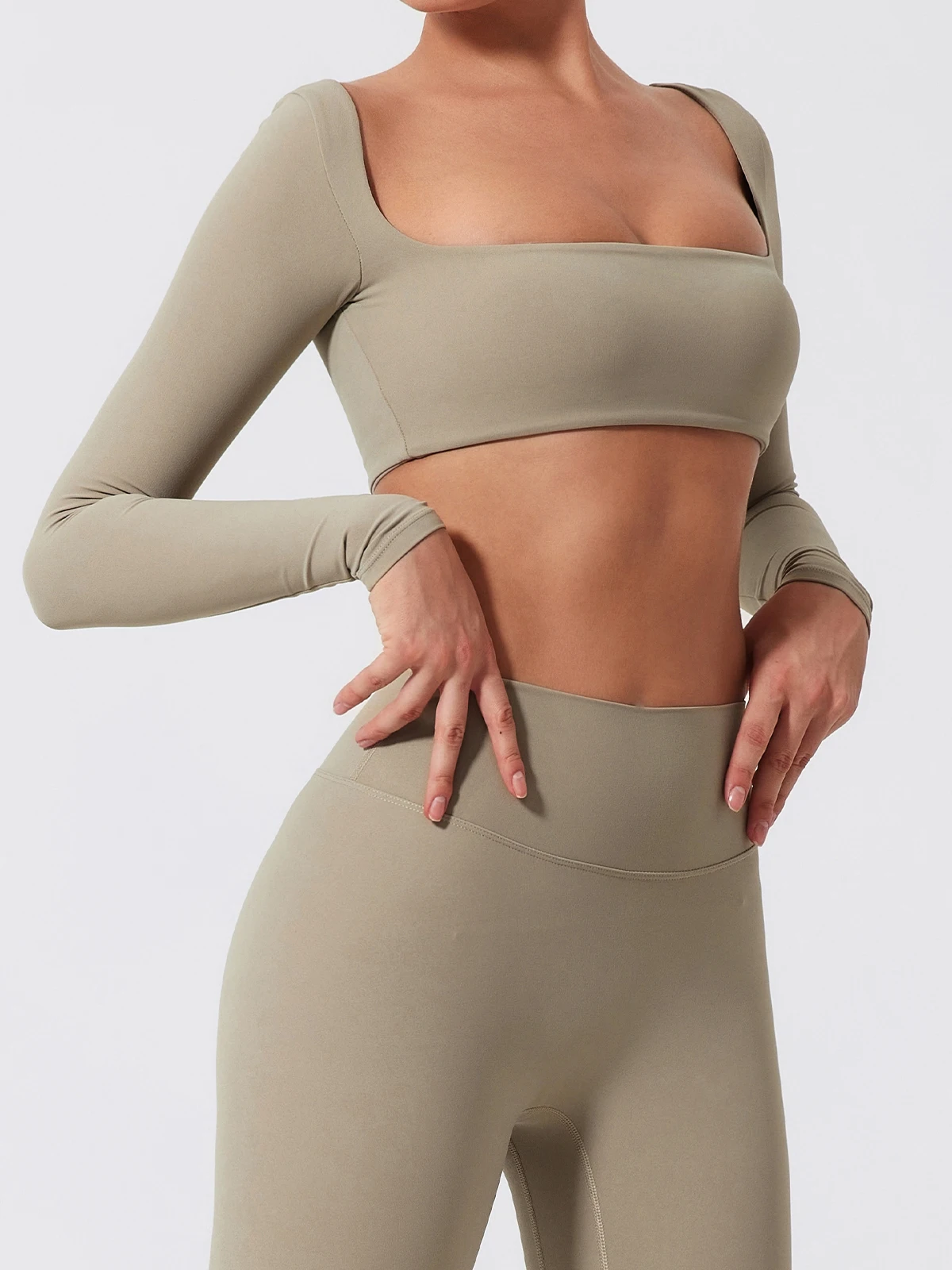 Sommer-Sport-Fitness-Set mit langen Ärmeln für Damen, Outdoor-Laufbekleidung, Yoga-Kleidung, Crop-Top, Sport-Outfit für Frauen – Detail 15