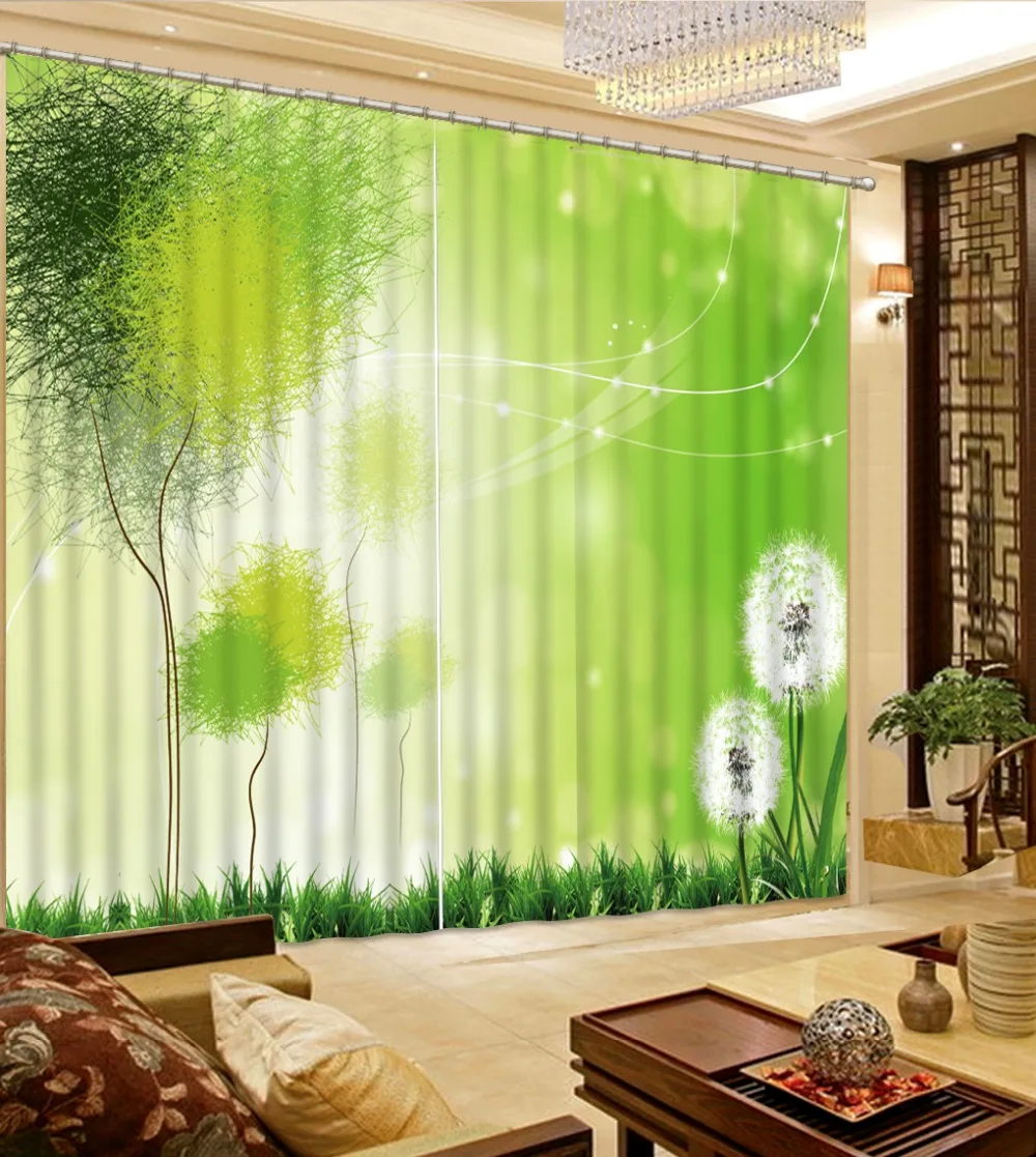 3D Photo Printing Blackout Curtains For Living room Bedding room Hotel Drapes Cortinas Green dandelion 3D Curtains