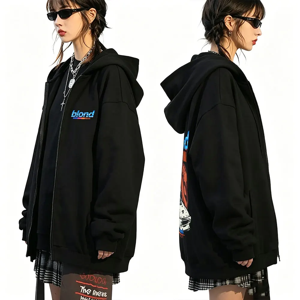 

Rapper Frank Fashion Oversized Zipper Hoodie Ocean Hip Hop Trend Zip Up Jacket Blond Music Men Casual Retro Zip Up Sweatshirt